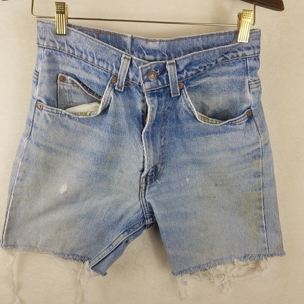 Vintage Levi's Orange Tab Cut Off Denim Shorts Distressed Blue 29 High Rise - Picture 6 of 10